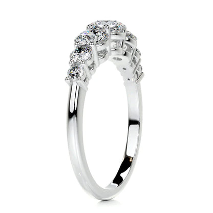 Round Cut Moissanite Seven stone Silver Ring