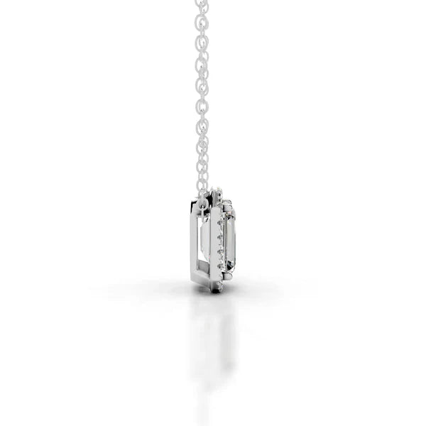 3.2 Ct Emerald Cut Moissanite Silver Halo Set Pendant