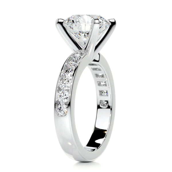 Round Cut Moissanite Channel Set Silver Engagement Ring