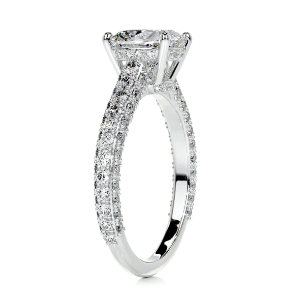 Round Cut Moissanite Silver Pave Set Engagement Ring