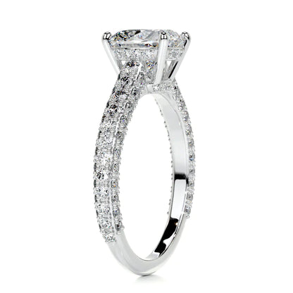 Round Cut Moissanite Silver Pave Set Engagement Ring