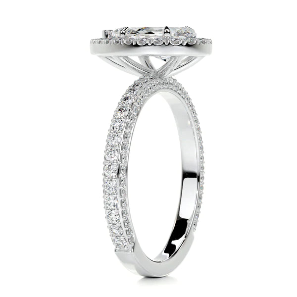 Pear Cut Moissanite Pave Set Silver Engagement Ring