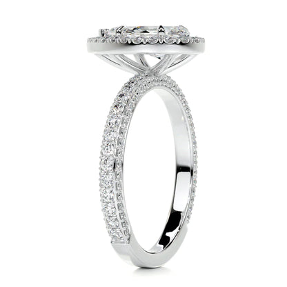 Pear Cut Moissanite Pave Set Silver Engagement Ring