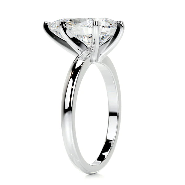 Pear Cut Moissanite Solitaire Six Prong Set Silver Engagement Ring