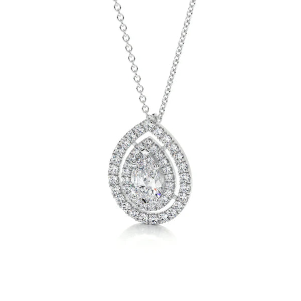 1.5 Ct Pear Cut Moissanite Silver Double Halo Set Pendant