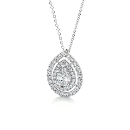 1.5 Ct Pear Cut Moissanite Silver Double Halo Set Pendant