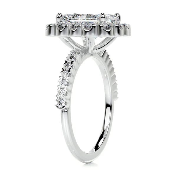 Radiant Cut Moissanite Halo Set Silver Engagement Ring