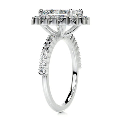 Radiant Cut Moissanite Halo Set Silver Engagement Ring