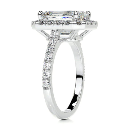 Emerald Cut Moissanite Halo Silver Set Silver Ring