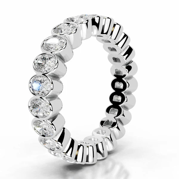 2.8 CTW Oval Cut Moissanite Silver Bezel Full Eternity Set Wedding Band