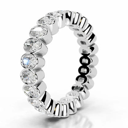 2.8 CTW Oval Cut Moissanite Silver Bezel Full Eternity Set Wedding Band