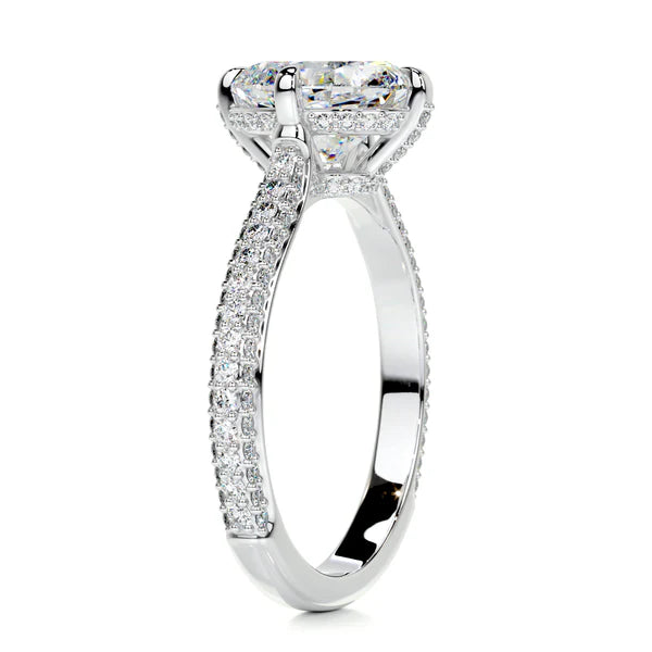 Oval Cut Moissanite Silver Pave Set Engagement Ring
