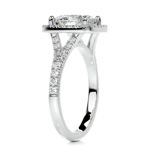 Cushion Cut Moissanite Silver Split Shank Engagement Ring