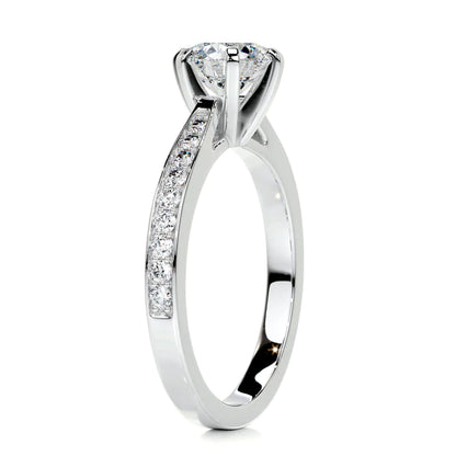 Round Cut Moissanite Silver Six Prong Set Engagement Ring