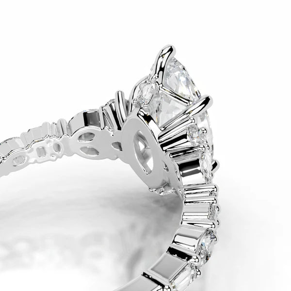 Marquise Cut Moissanite Silver Cluster Setting Engagement Ring