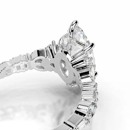 Marquise Cut Moissanite Silver Cluster Setting Engagement Ring