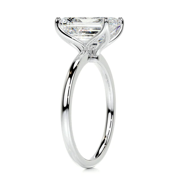 Emerald Cut Moissanite Solitaire Four Prong Set Silver Engagement Ring