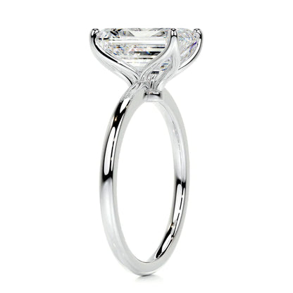 Emerald Cut Moissanite Solitaire Four Prong Set Silver Engagement Ring