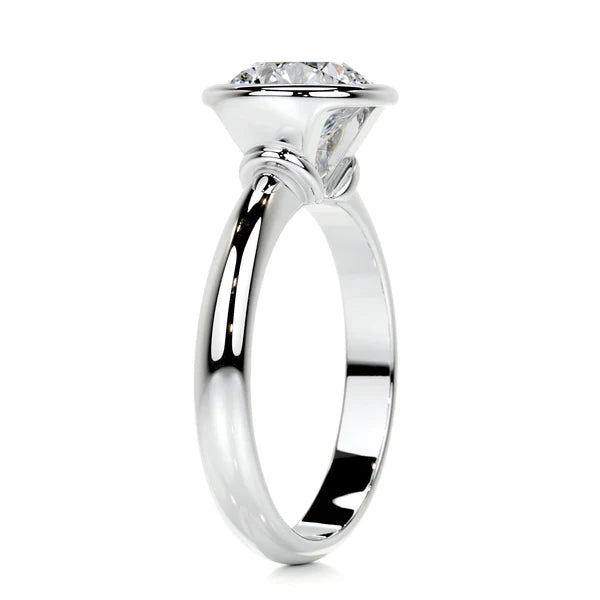 Round Cut Moissanite Bezel Set Silver Solitaire Engagement Ring