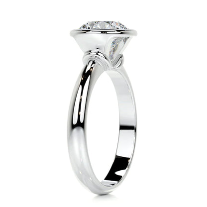 Round Cut Moissanite Bezel Set Silver Solitaire Engagement Ring