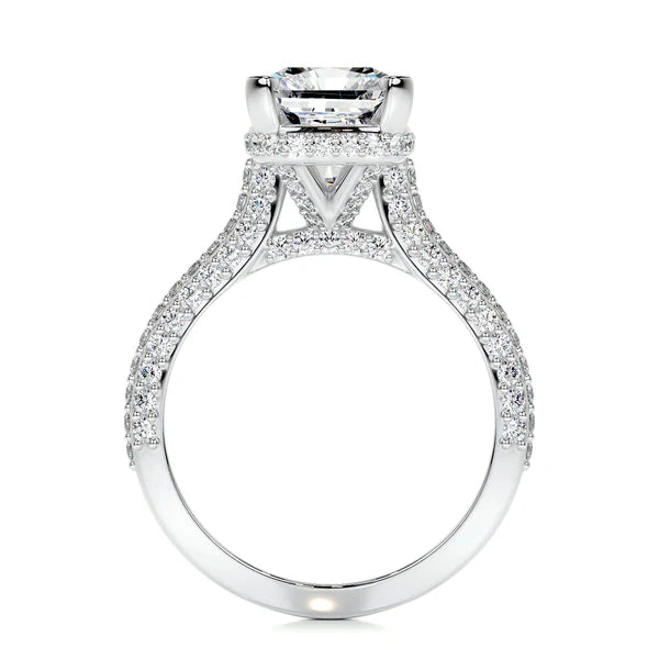 Cushion Cut Moissanite Micro Pave Shank Silver Engagement Ring