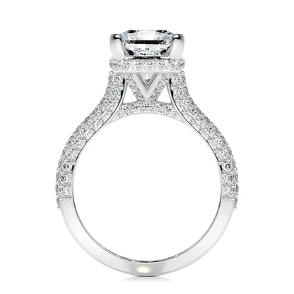 Cushion Cut Moissanite Micro Pave Shank Silver Engagement Ring