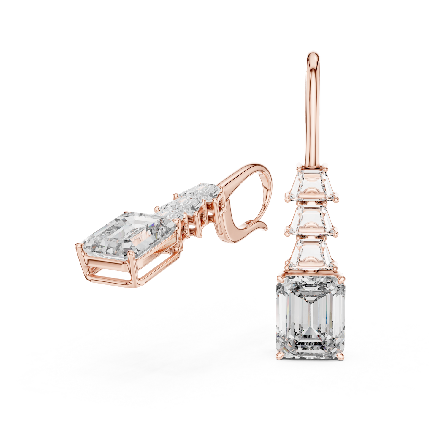 Emerald Cut Lab Grown Diamond Drop Earrings