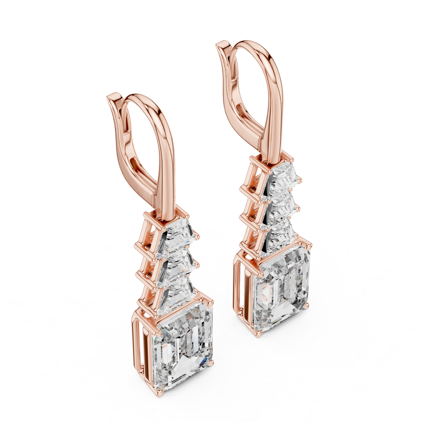 Emerald Cut Lab Grown Diamond Drop Earrings