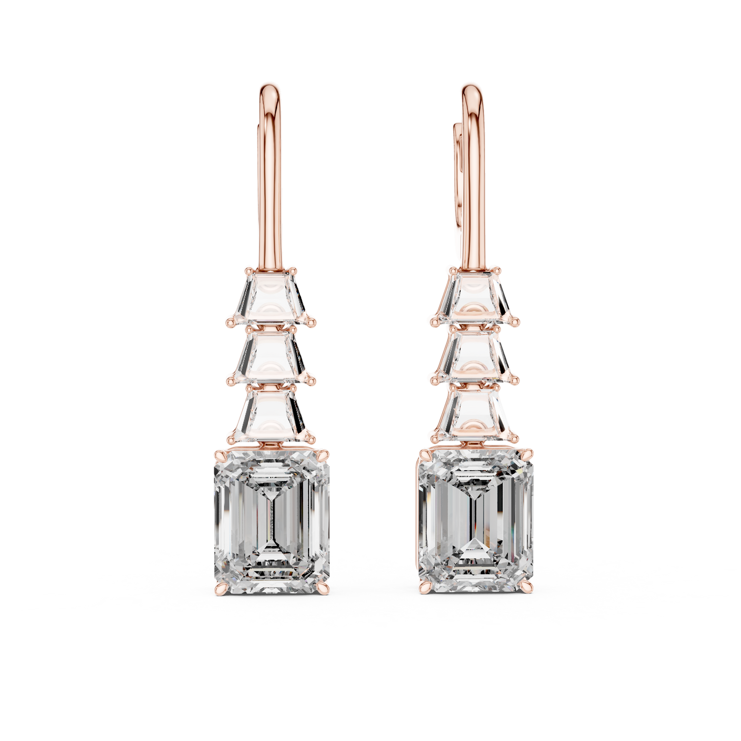 Emerald Cut Lab Grown Diamond Drop Earrings