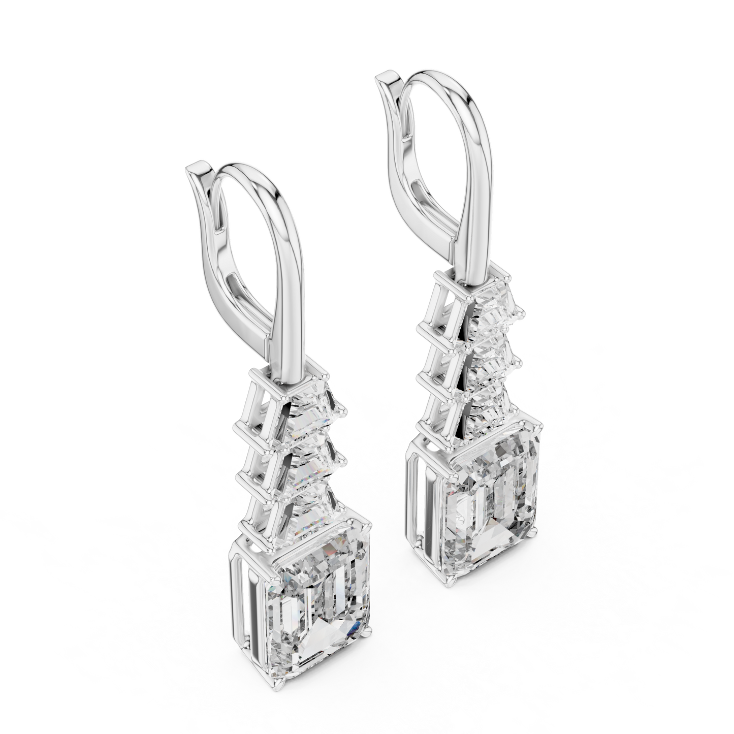 Emerald Cut Lab Grown Diamond Drop Earrings