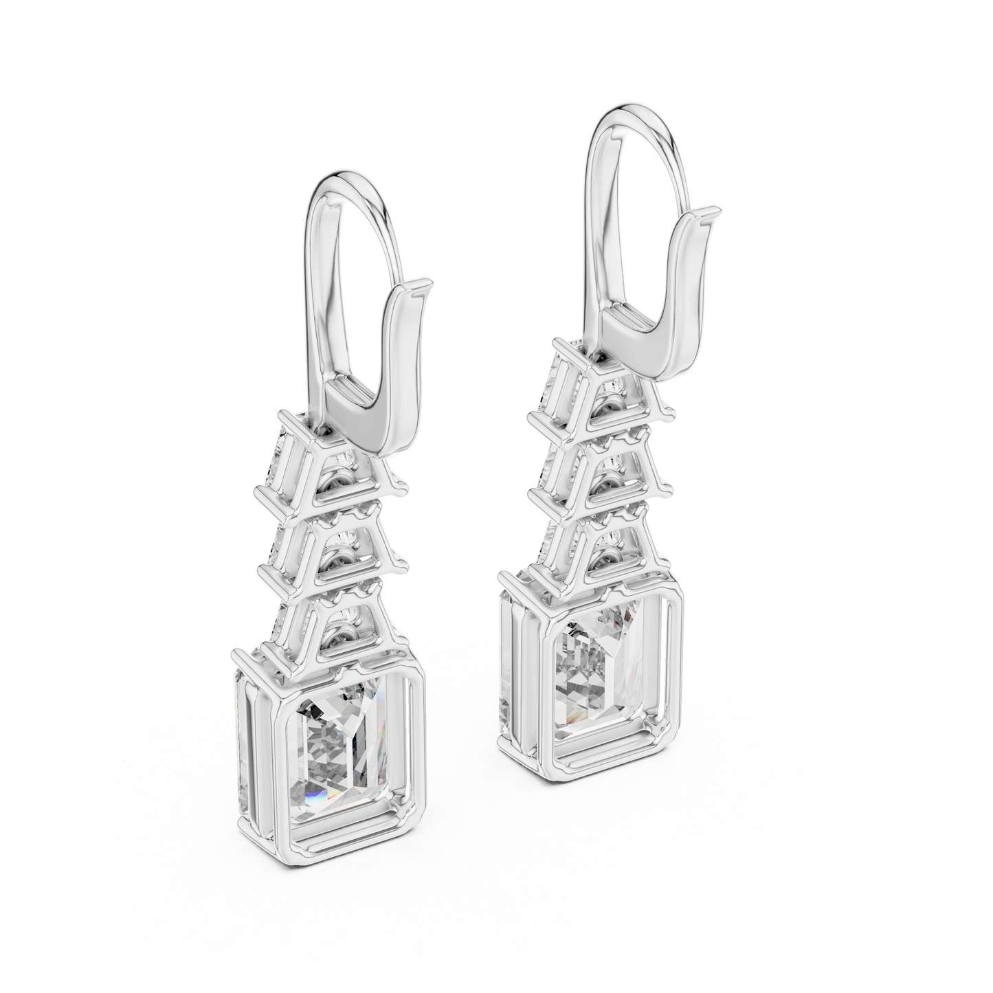 Emerald Cut Lab Grown Diamond Drop Earrings