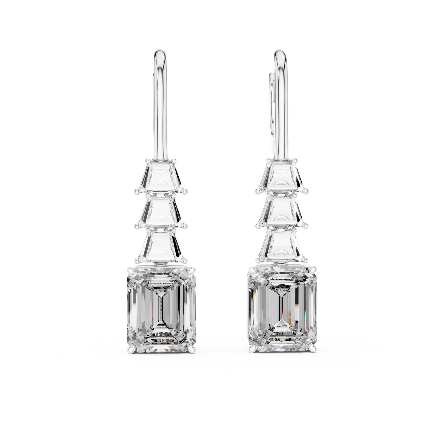 Emerald Cut Lab Grown Diamond Drop Earrings