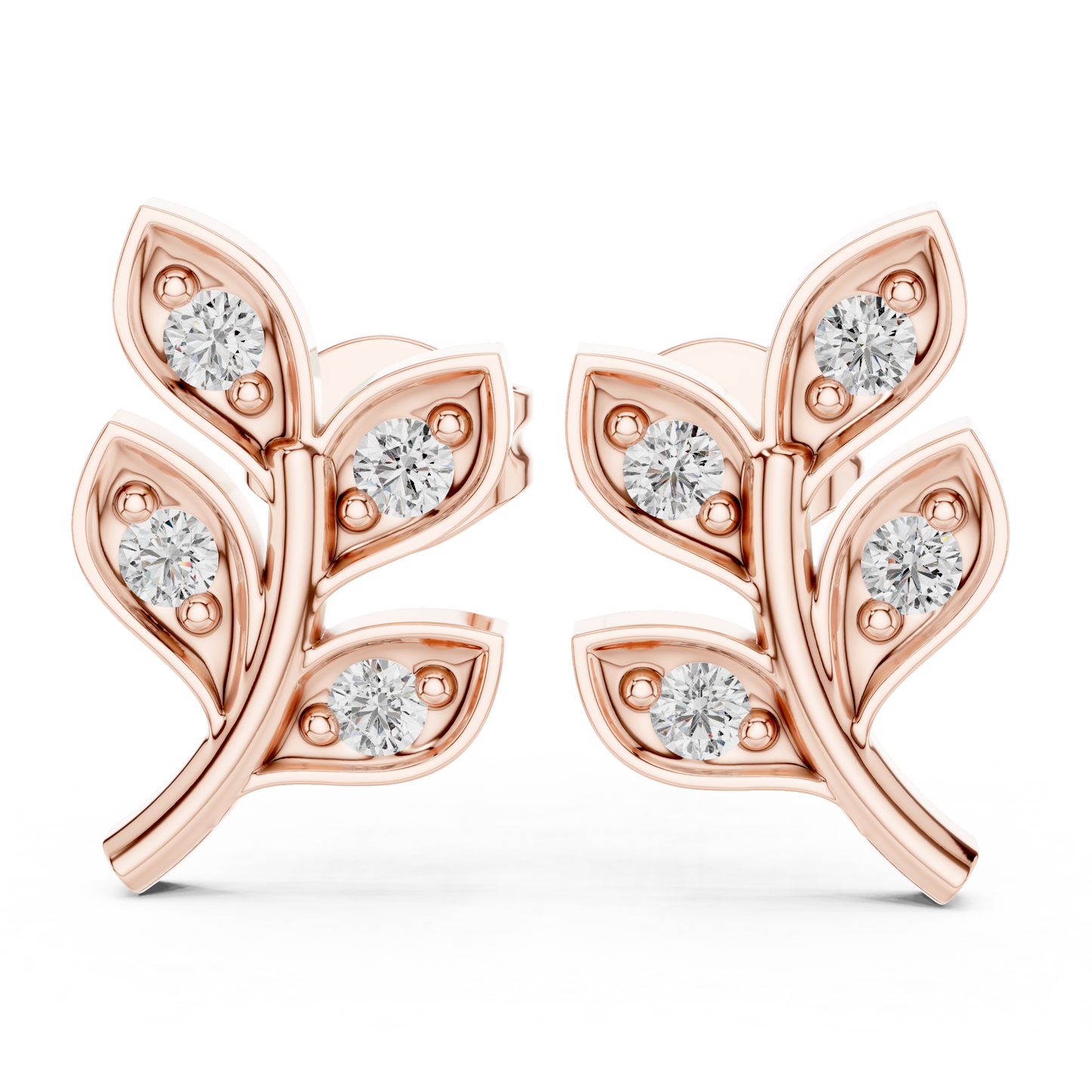 Lab Grown Diamond Leaf Branch Stud Earrings in White Gold