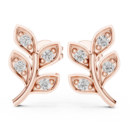 Lab Grown Diamond Leaf Branch Stud Earrings in White Gold