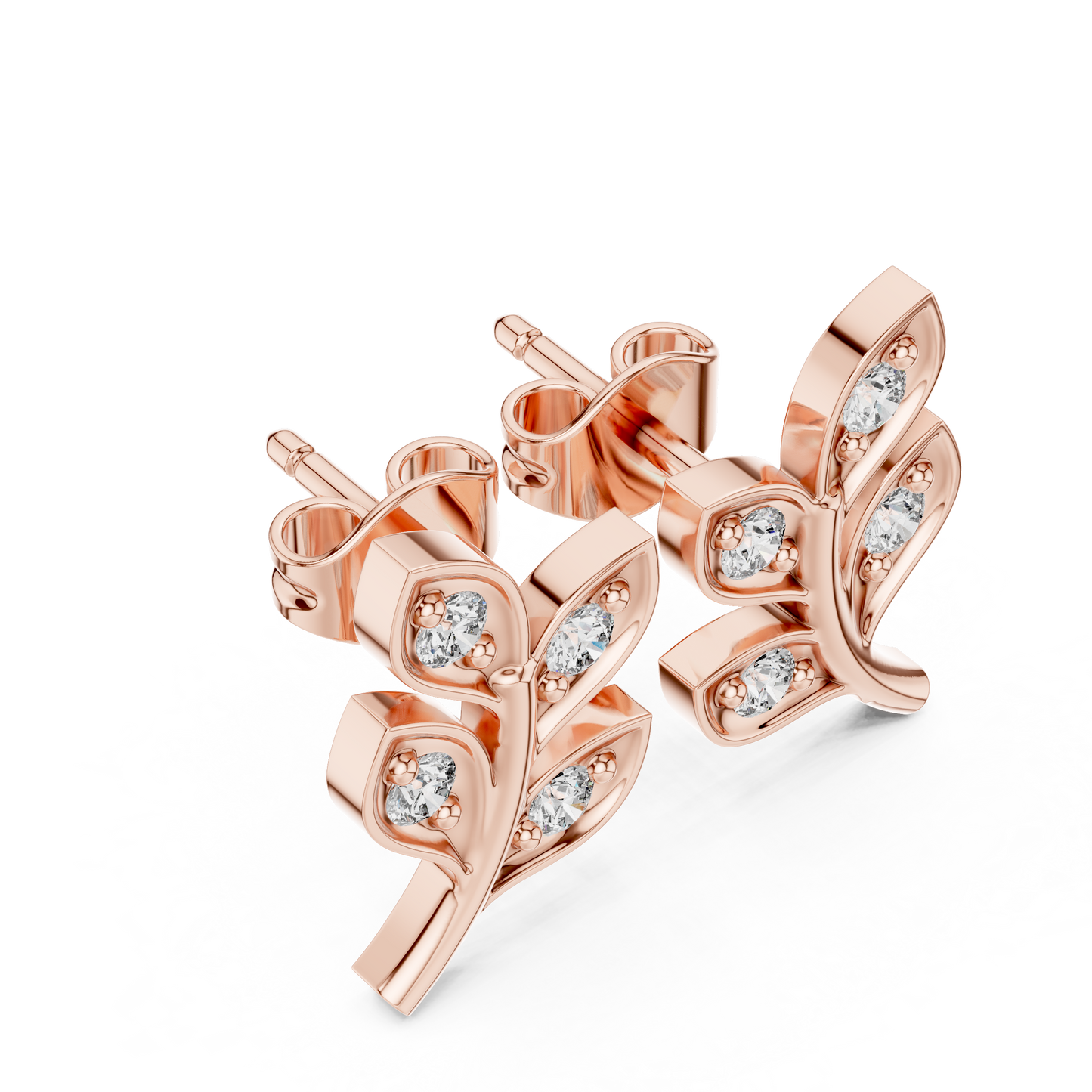 Lab Grown Diamond Leaf Branch Stud Earrings in White Gold