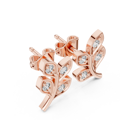 Lab Grown Diamond Leaf Branch Stud Earrings in White Gold