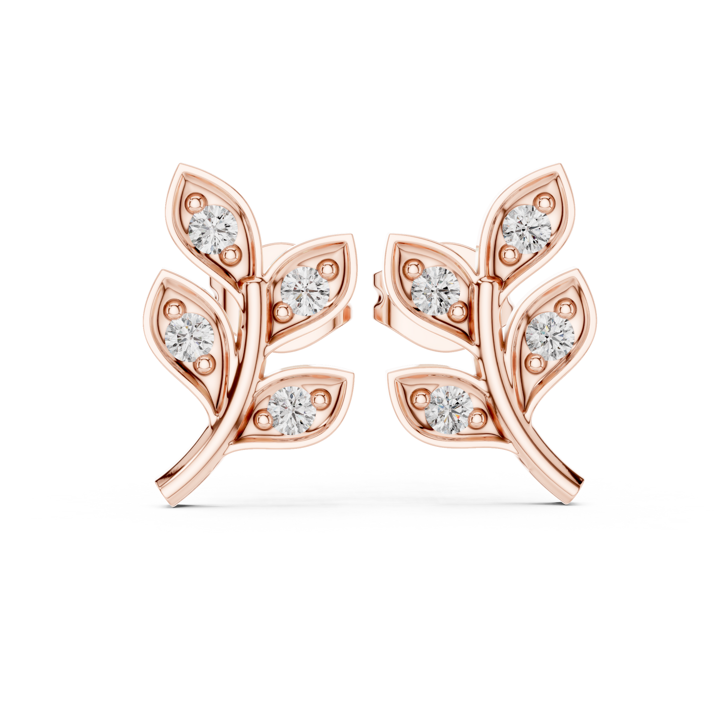 Lab Grown Diamond Leaf Branch Stud Earrings in White Gold