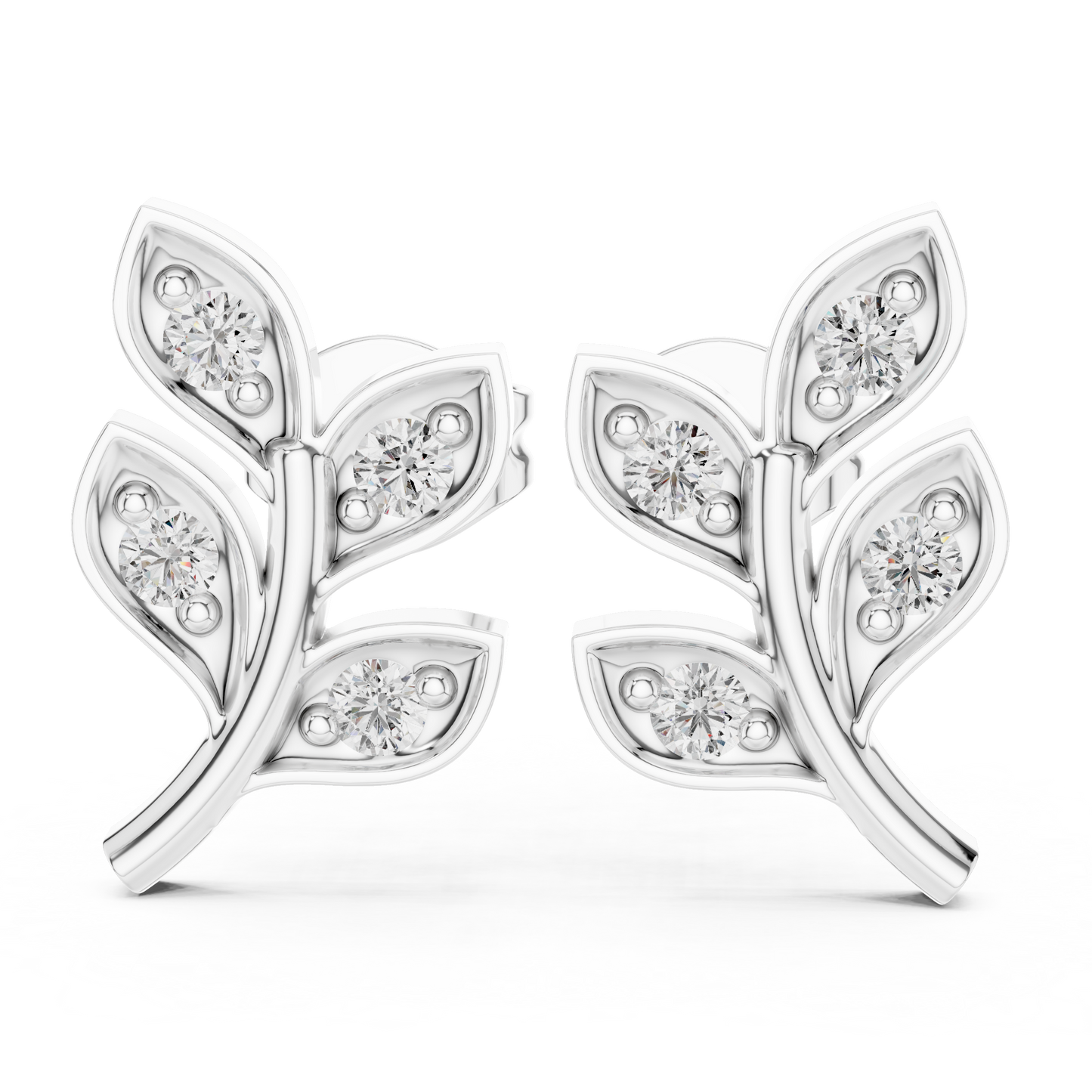 Lab Grown Diamond Leaf Branch Stud Earrings in White Gold