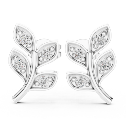 Lab Grown Diamond Leaf Branch Stud Earrings in White Gold