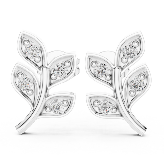 Lab Grown Diamond Leaf Branch Stud Earrings in White Gold