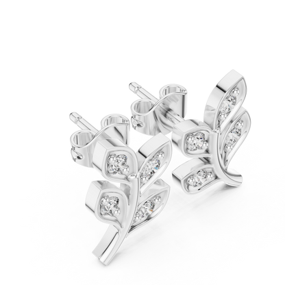 Lab Grown Diamond Leaf Branch Stud Earrings in White Gold