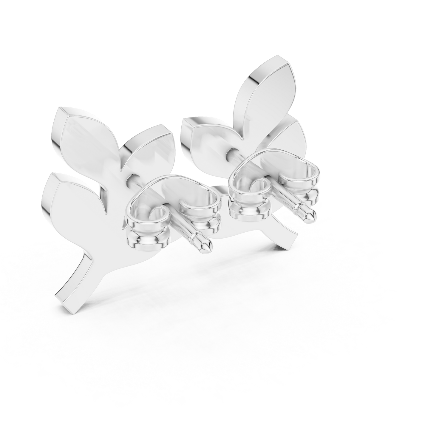 Lab Grown Diamond Leaf Branch Stud Earrings in White Gold
