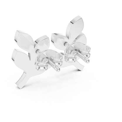 Lab Grown Diamond Leaf Branch Stud Earrings in White Gold