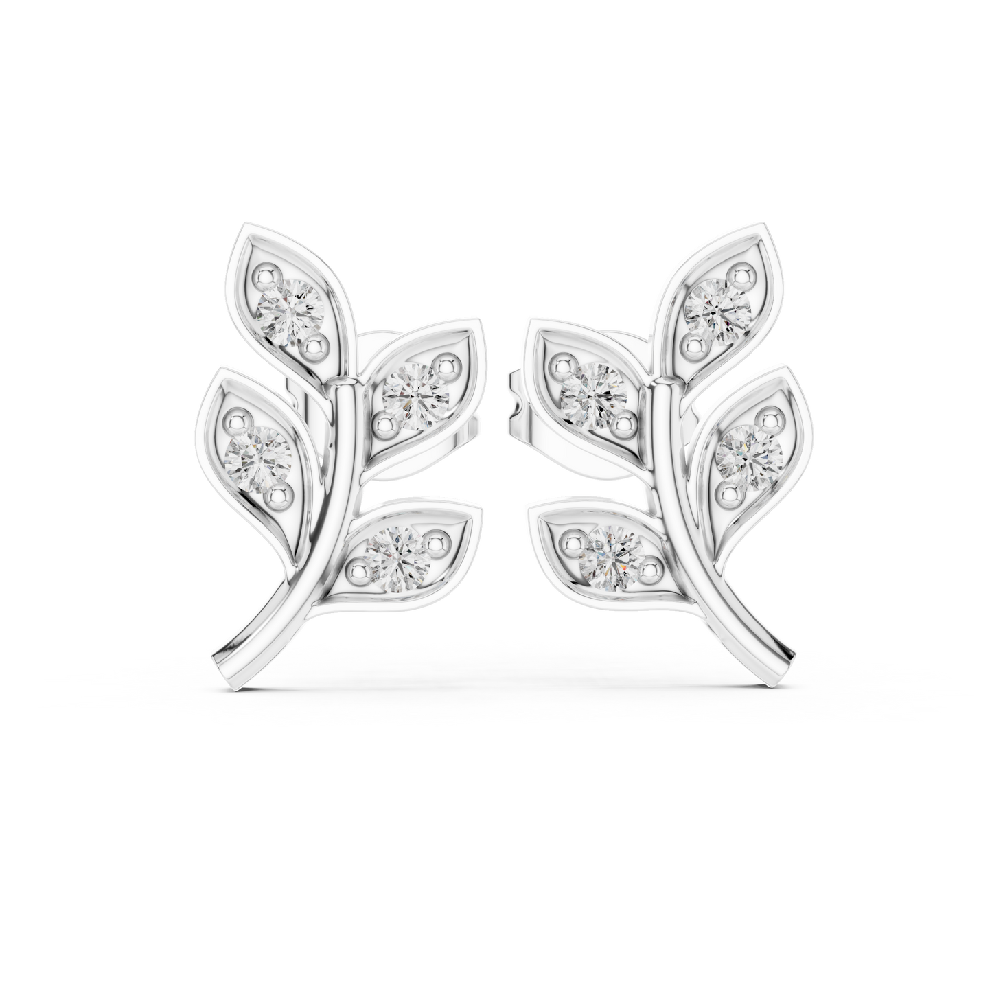 Lab Grown Diamond Leaf Branch Stud Earrings in White Gold