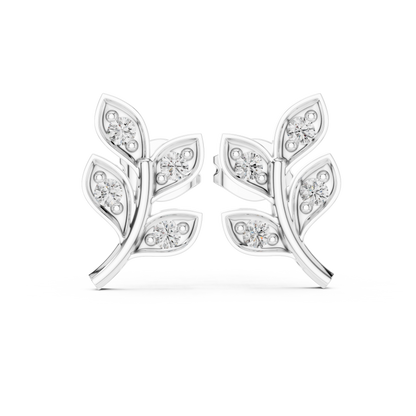 Lab Grown Diamond Leaf Branch Stud Earrings in White Gold
