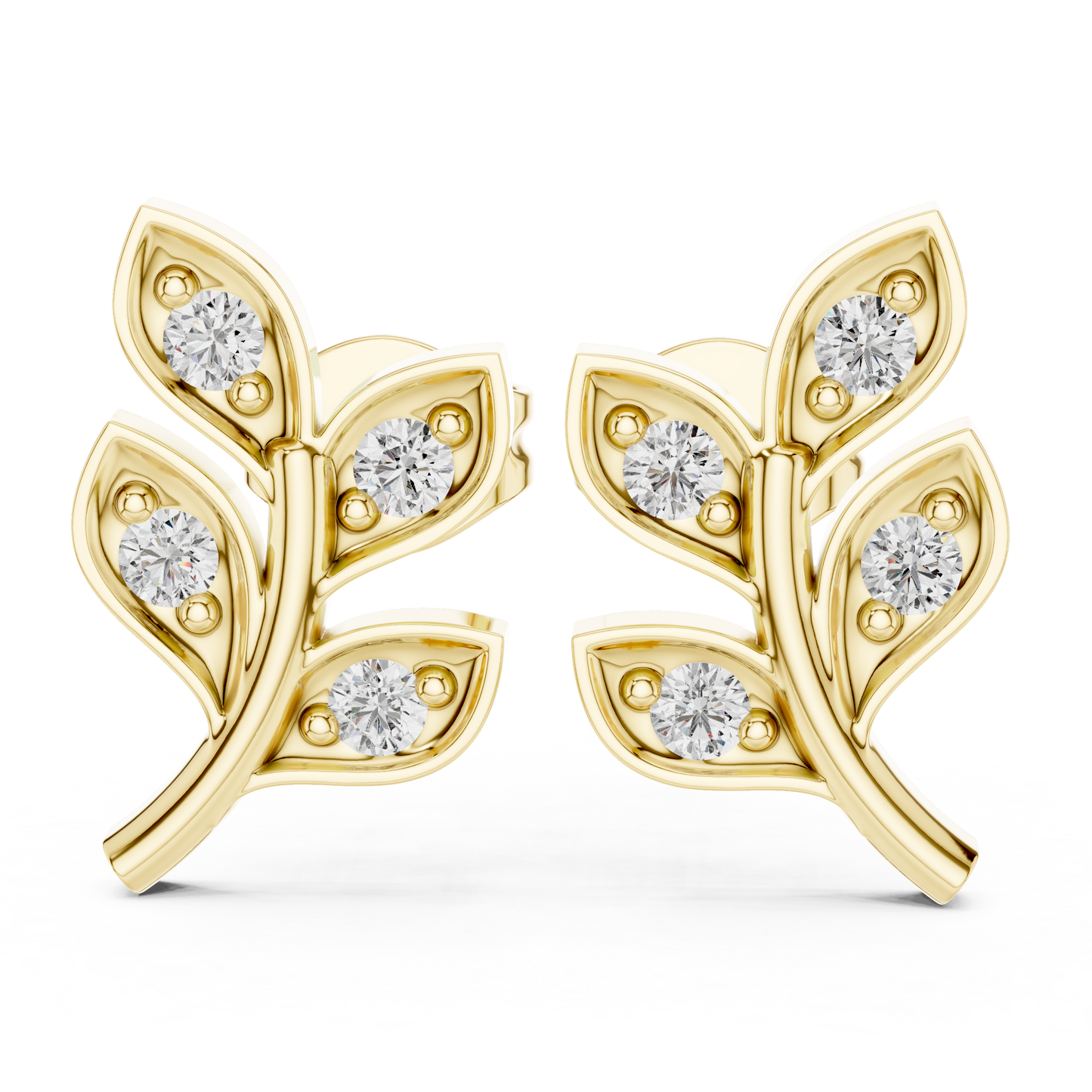 Lab Grown Diamond Leaf Branch Stud Earrings in White Gold