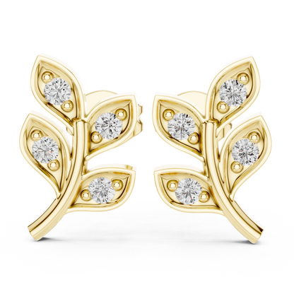 Lab Grown Diamond Leaf Branch Stud Earrings in White Gold