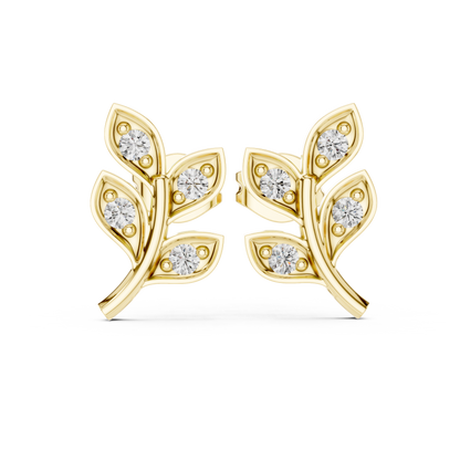 Lab Grown Diamond Leaf Branch Stud Earrings in White Gold