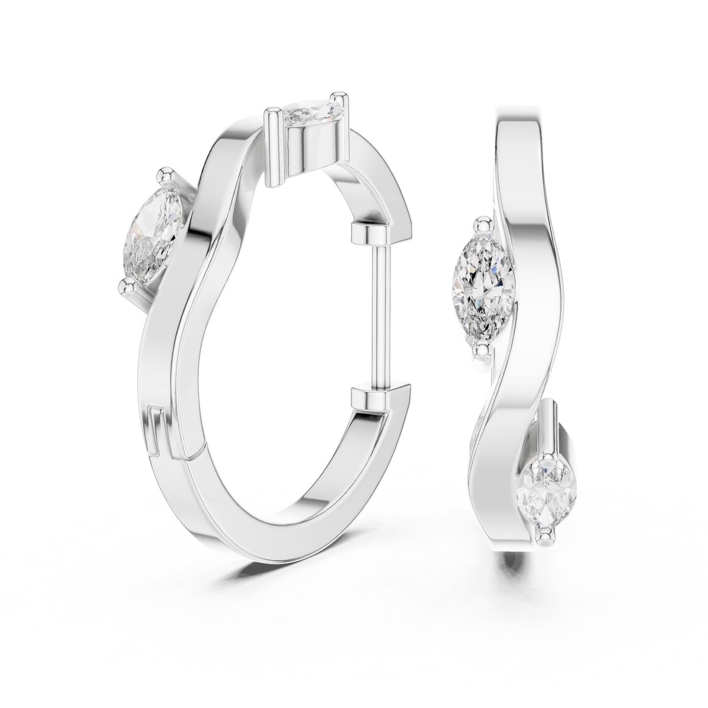 Marquise Lab Grown Diamond Bypass Wave Hoop Earrings