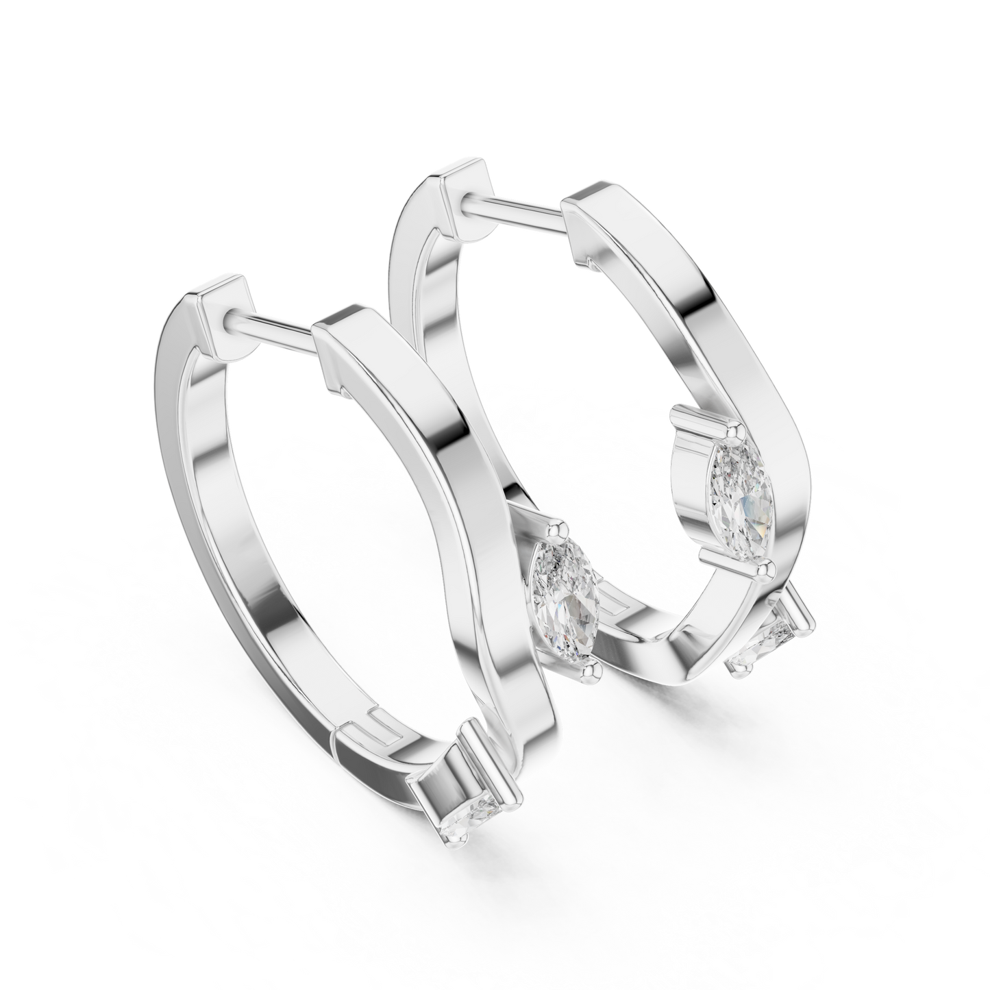 Marquise Lab Grown Diamond Bypass Wave Hoop Earrings